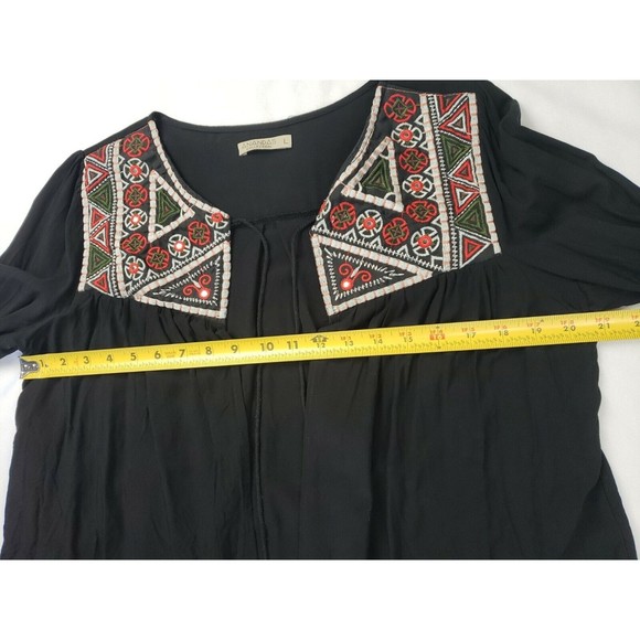 Anandas Collection - Open Front Boho Peasant Embroidered Tassel Neck Top - Sz. L - Picture 7 of 11